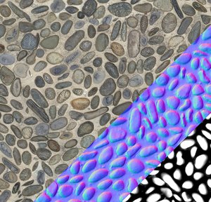 Rounded pavement stones with normal map