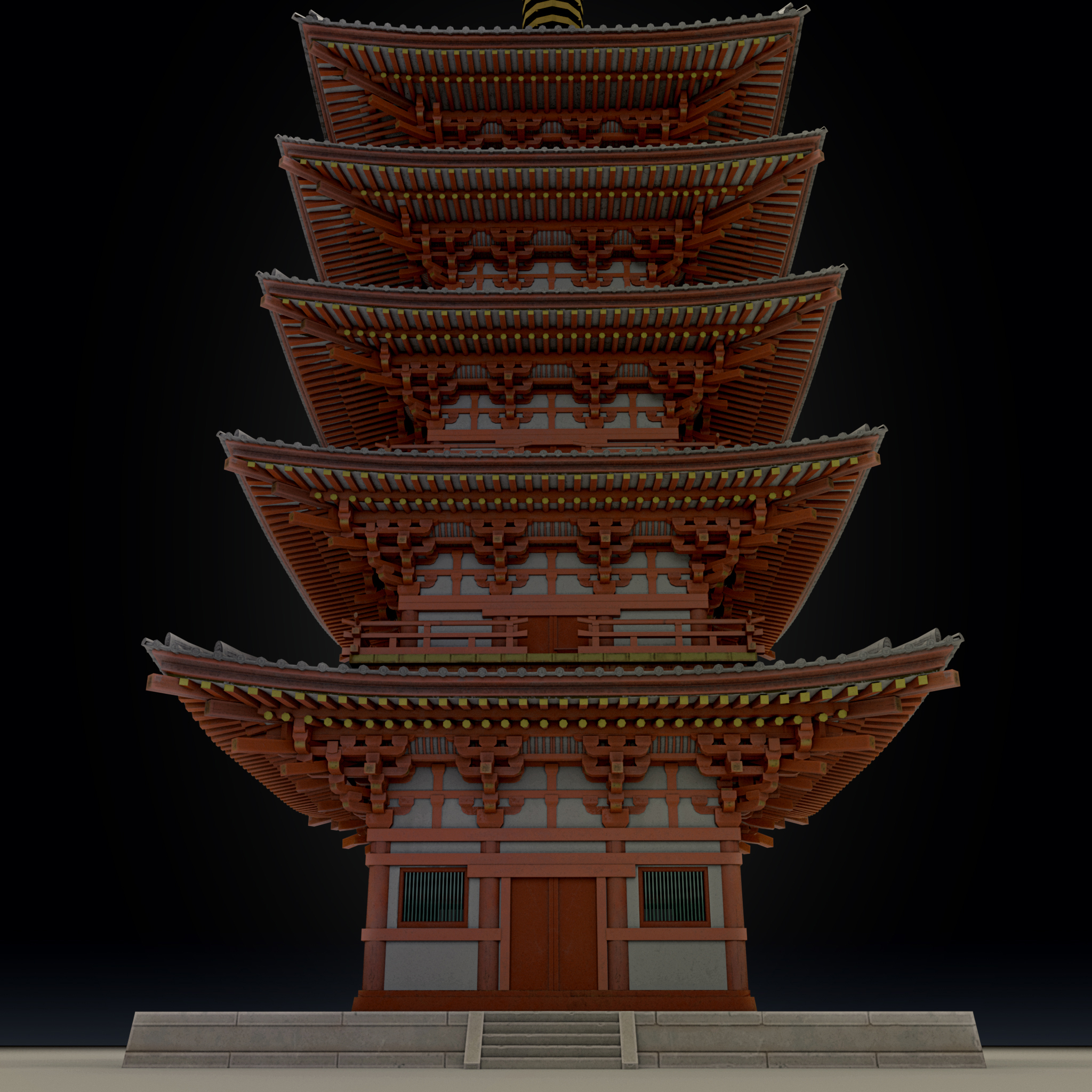日本历史建筑五层宝塔/ gojunoto3d模型