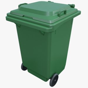 green trash bin rigged 3D
