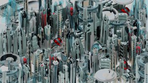 3D model city 75 buildings skyscrapers