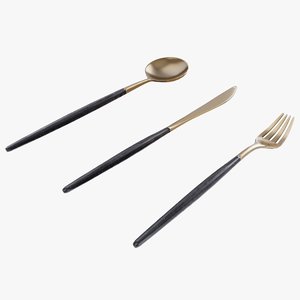 3D gold cutlery set model
