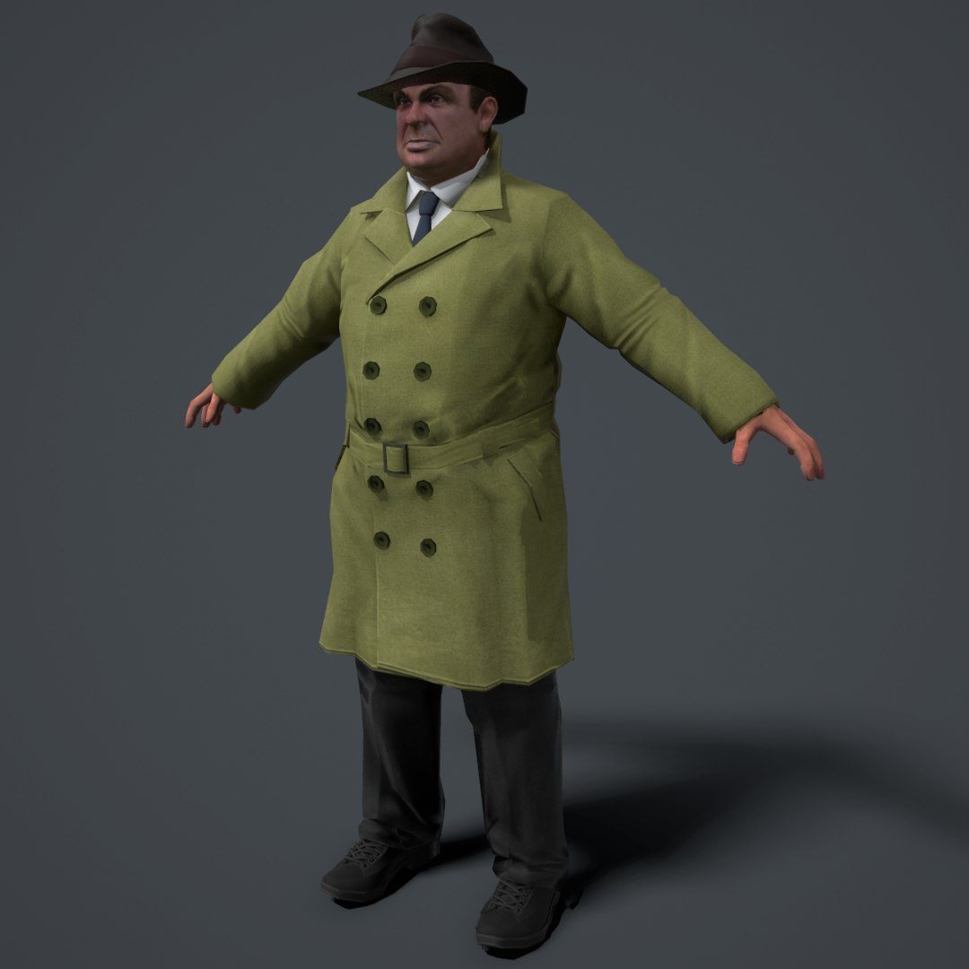 Detective character. Детектив 3д. Detective 3d model. Noir Detective 3d model. Documents Detective 3d model.