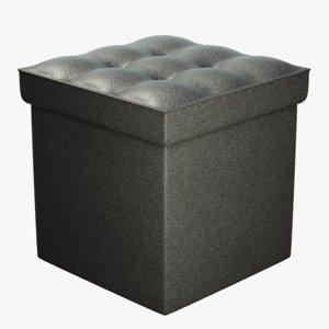 3D black leather storage pouf