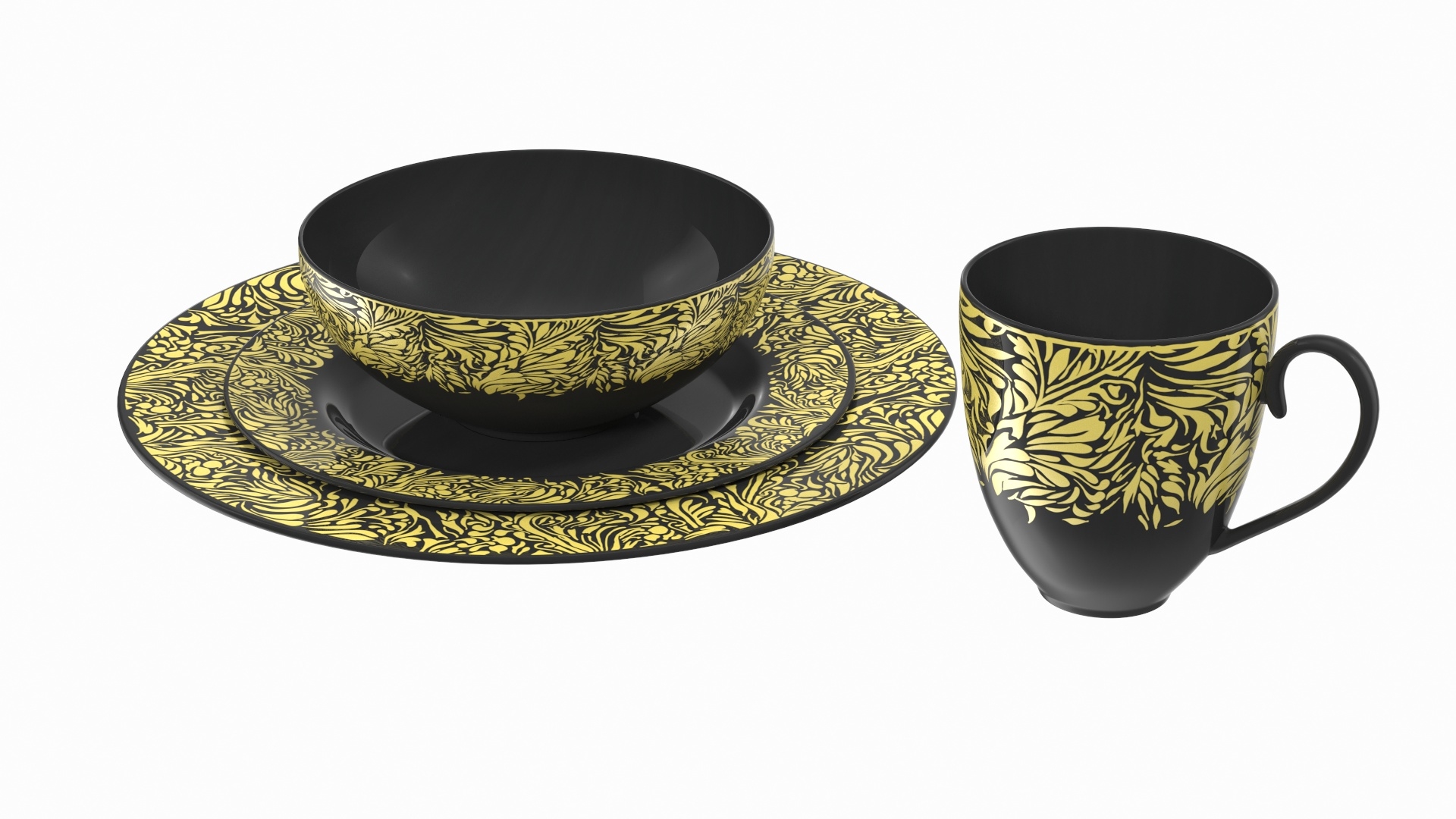 Modello 3D Black and Gold Dinnerware Set TurboSquid 1511187