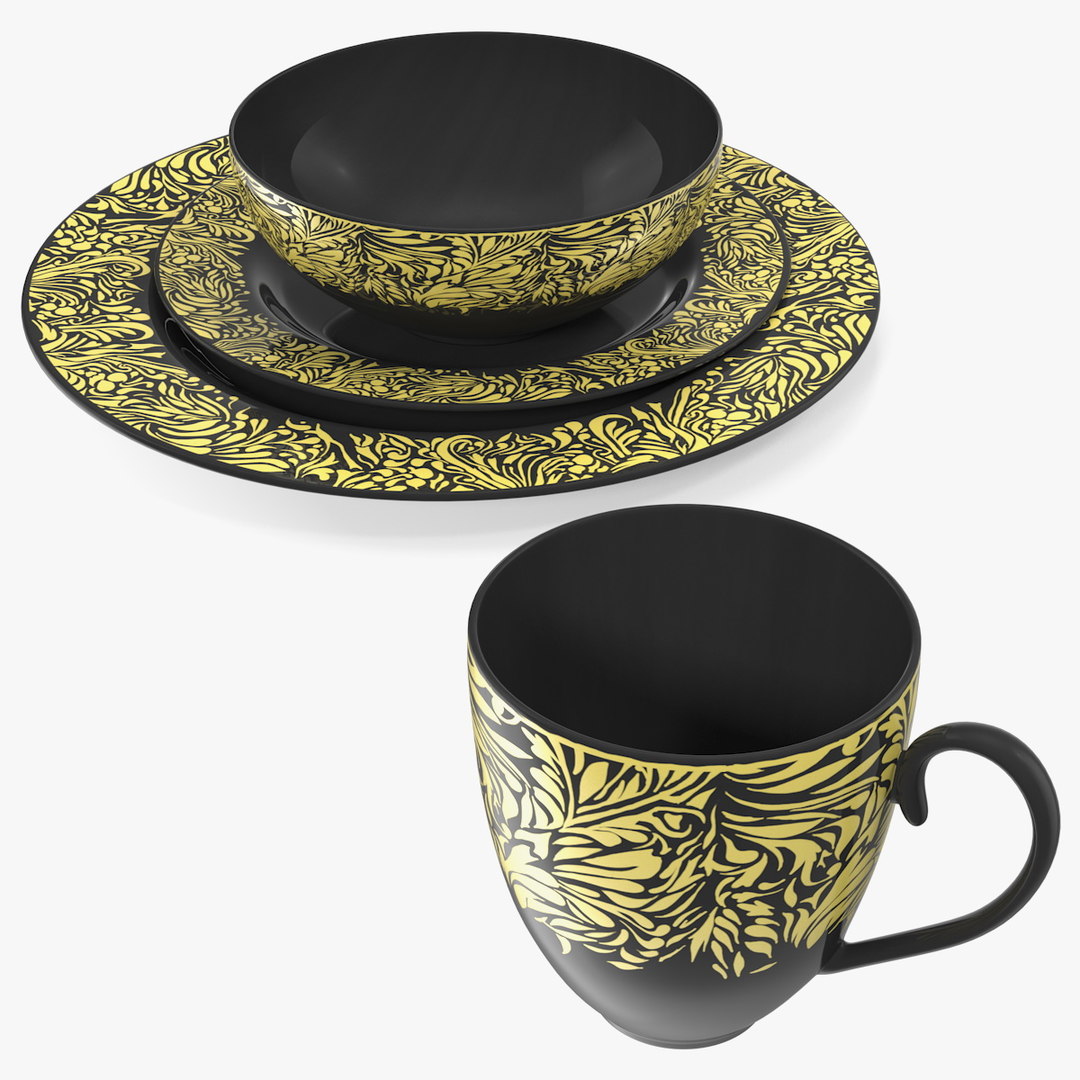 3D black gold dinnerware set TurboSquid 1511187