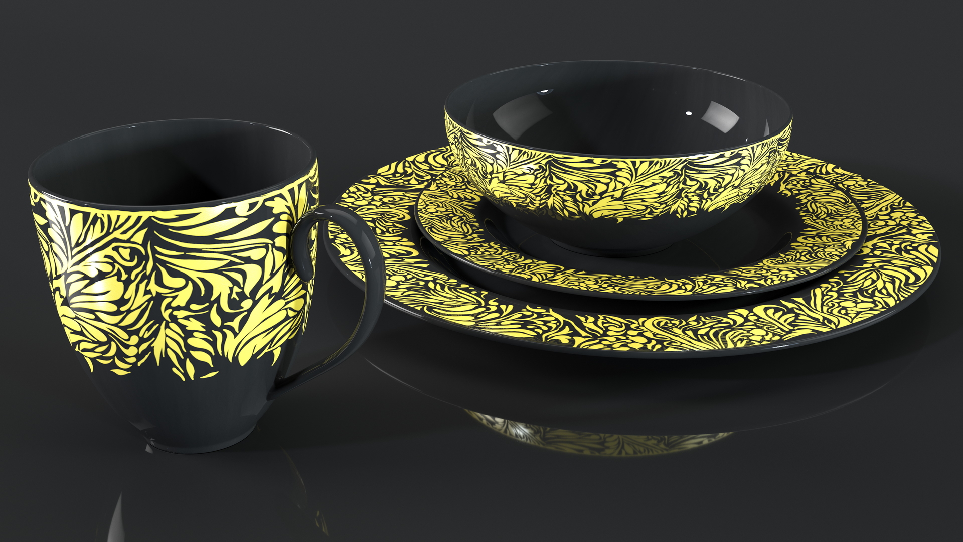 Modello 3D Black and Gold Dinnerware Set TurboSquid 1511187