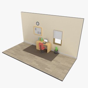 cartoon simple office interior 3D model
