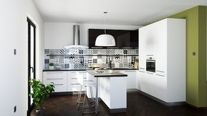 3D render scene modern kitchen