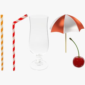 3D model cocktail v2 glass cherry
