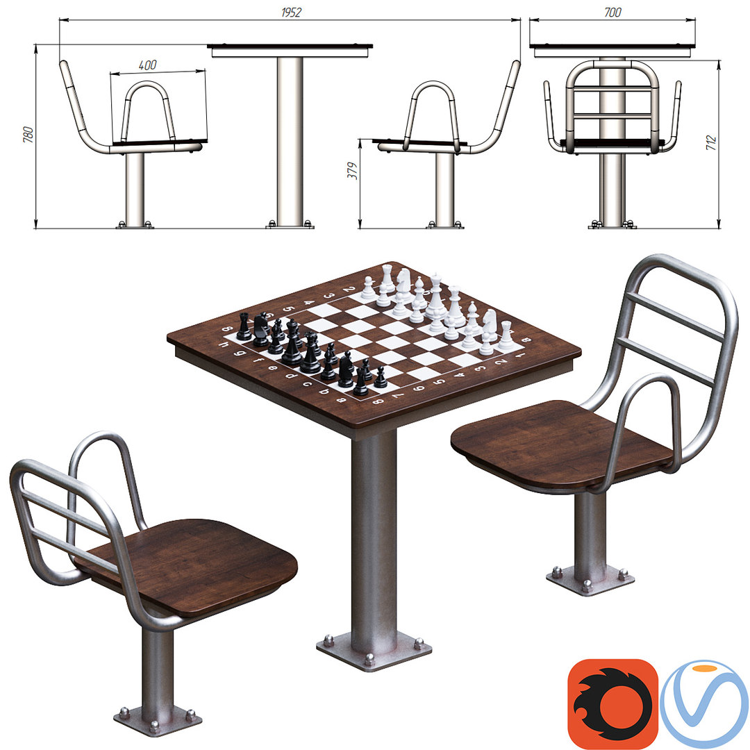 3D outdoor chess table chairs - TurboSquid 1522795