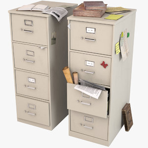 3d model cluttered filing cabinet