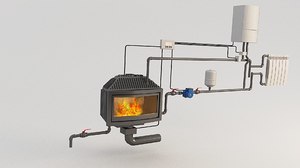 infographic central heating fireplace 3D model