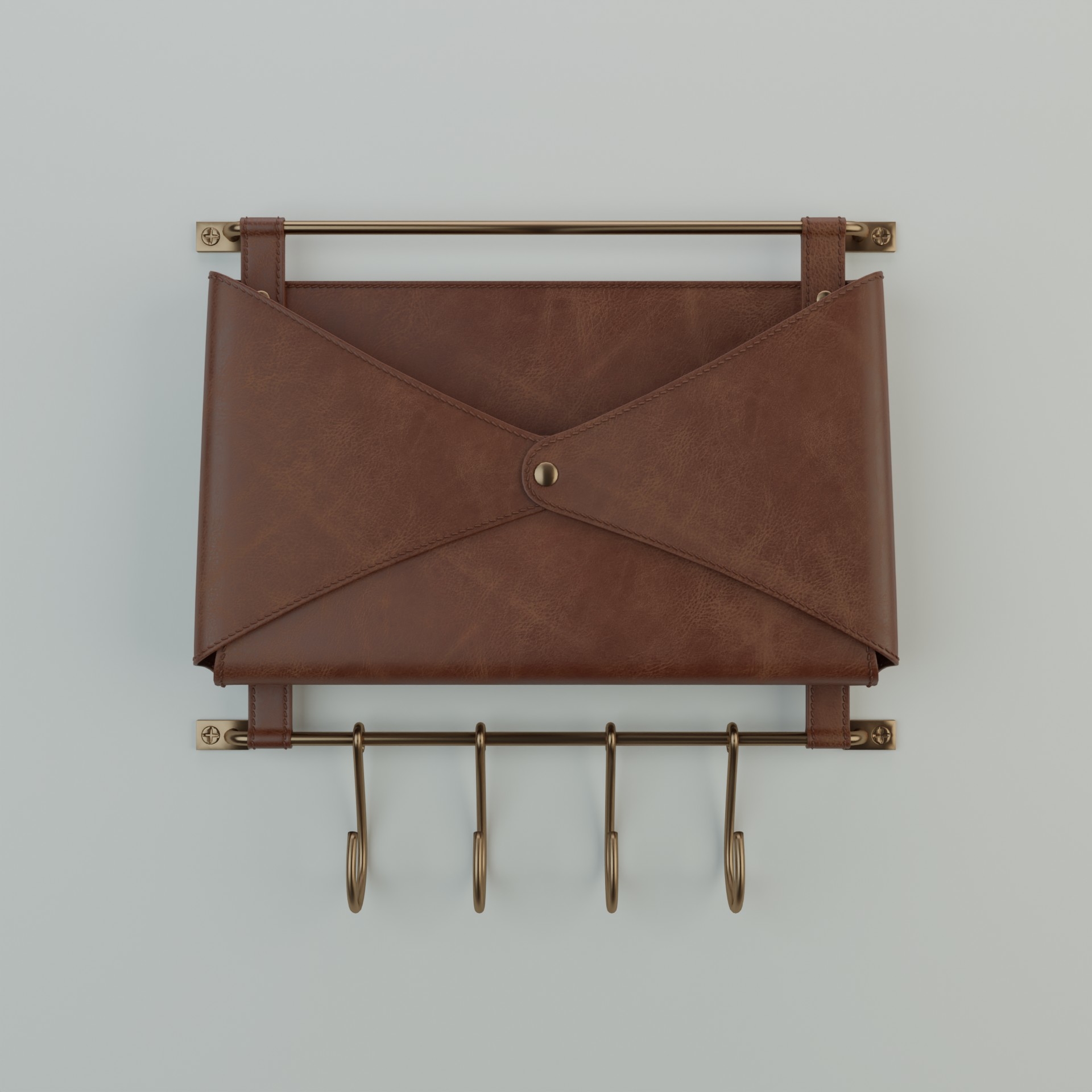 Entryway Metal Hook Rail With Leather Folio Brown Thrashold Modelo 3D