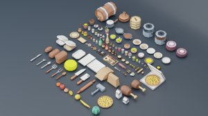 3D set products drinks kitchen utensils