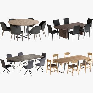 3D model realistic dining tables chairs