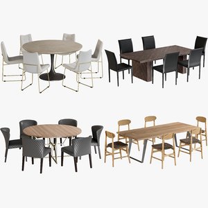 realistic dining tables chairs 3D