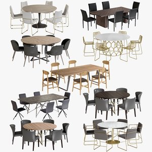 realistic dining tables chairs 3D