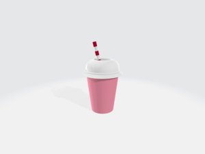 3D low-poly strawberry milkshake shake