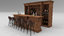 3D vintage bar counter stools