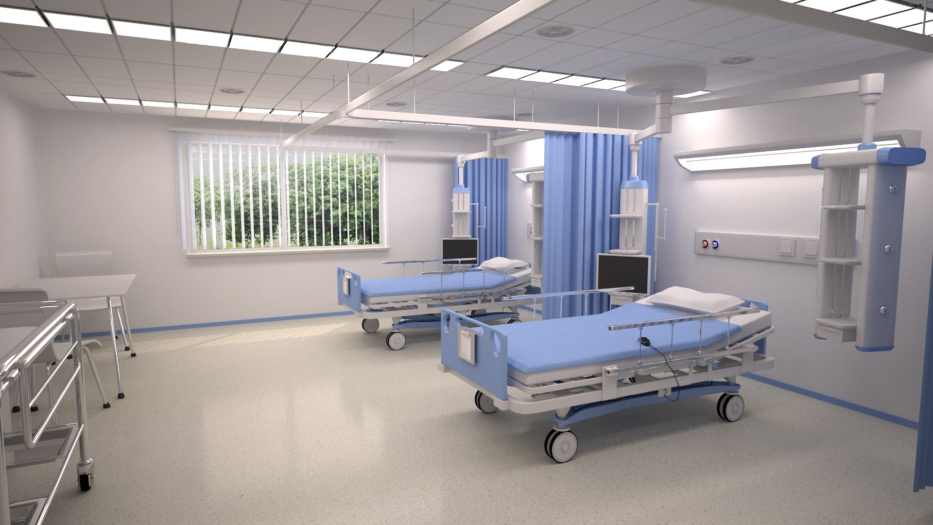 3D model hospital bed ward scene TurboSquid 1544275
