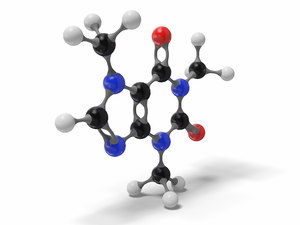 caffeine molecule c8h10n4o2 modeled 3D model