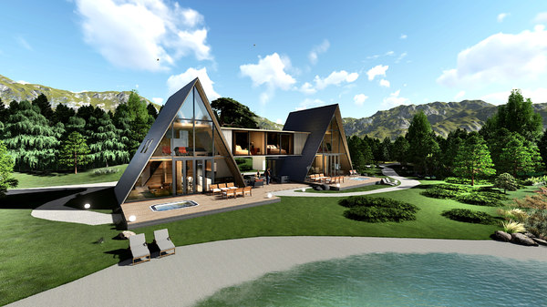 3d modern double frame house model