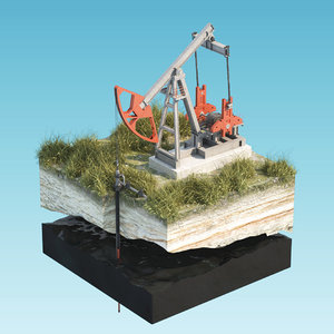 3D model oil pumpjack isolated island