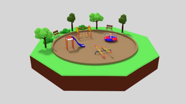 low poly cartoon playground scene