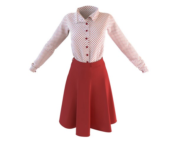 button front skirt 3d