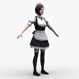 japanese maid outfit girl 3D model