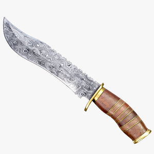 damascus steel knife ready 3D model