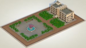 3D anime school building model