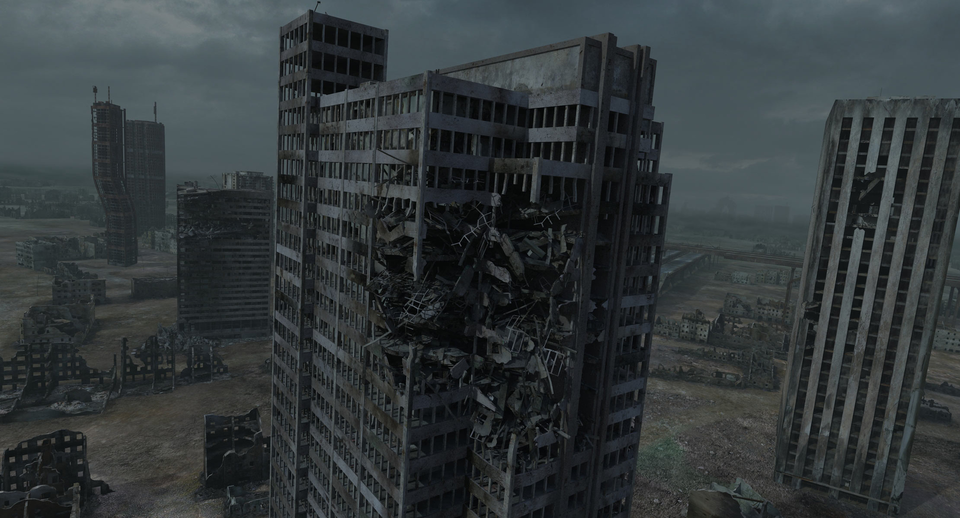 3d ruined city post apocalyptic