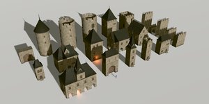 3D castle set buildings