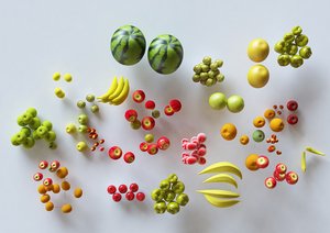 3D fruits watermelon apple model