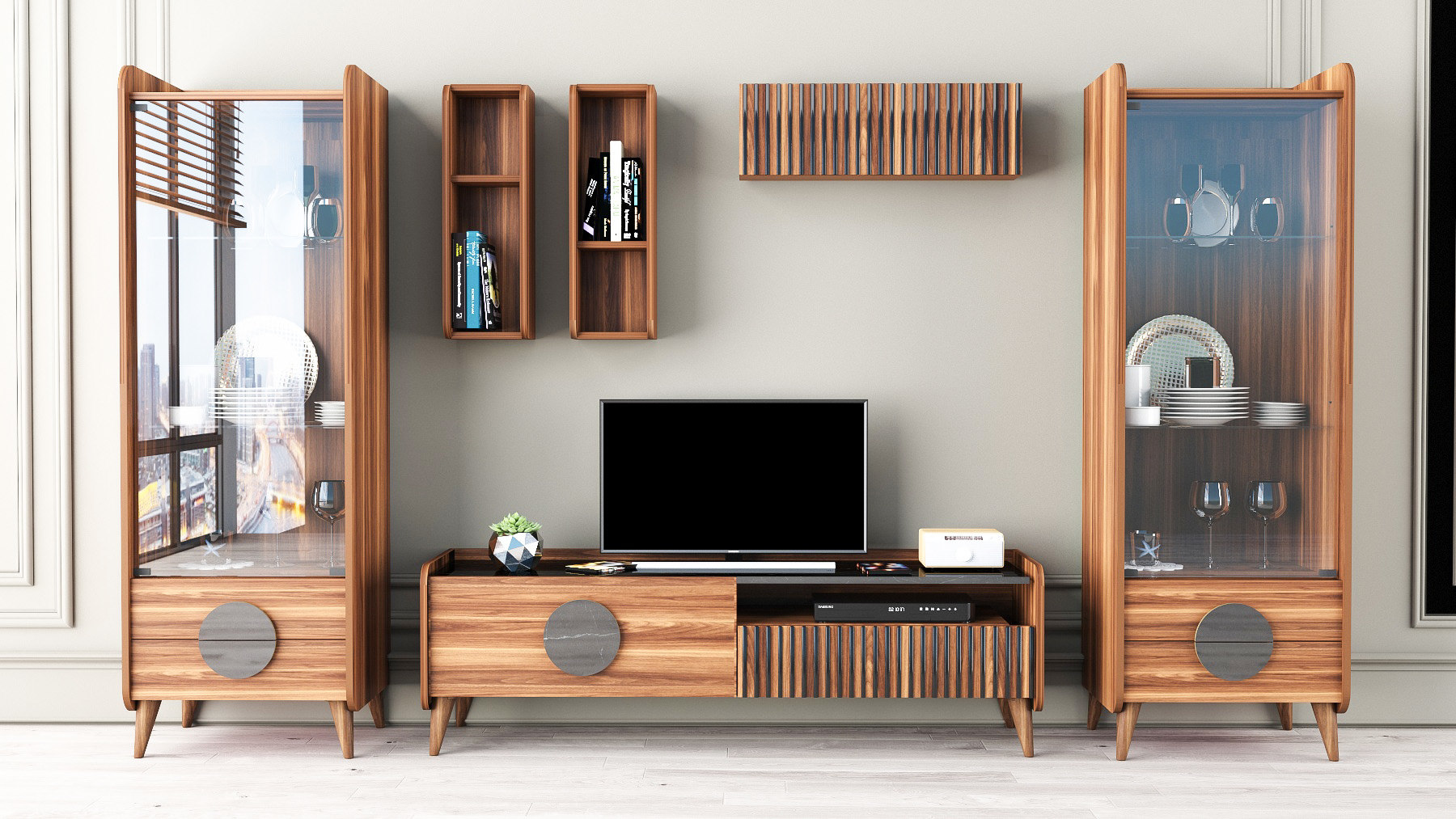  Tv  stand Showcase  YOUSIF DESIGN Wood style Model  3D 