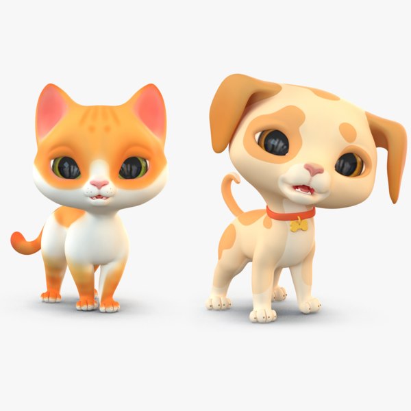 3d Cute Cartoon Dog Cat Model Turbosquid