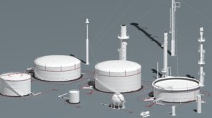 3D oil tanks flare stacks model