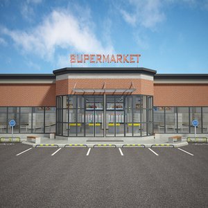 supermarket building interior shelfing 3D model
