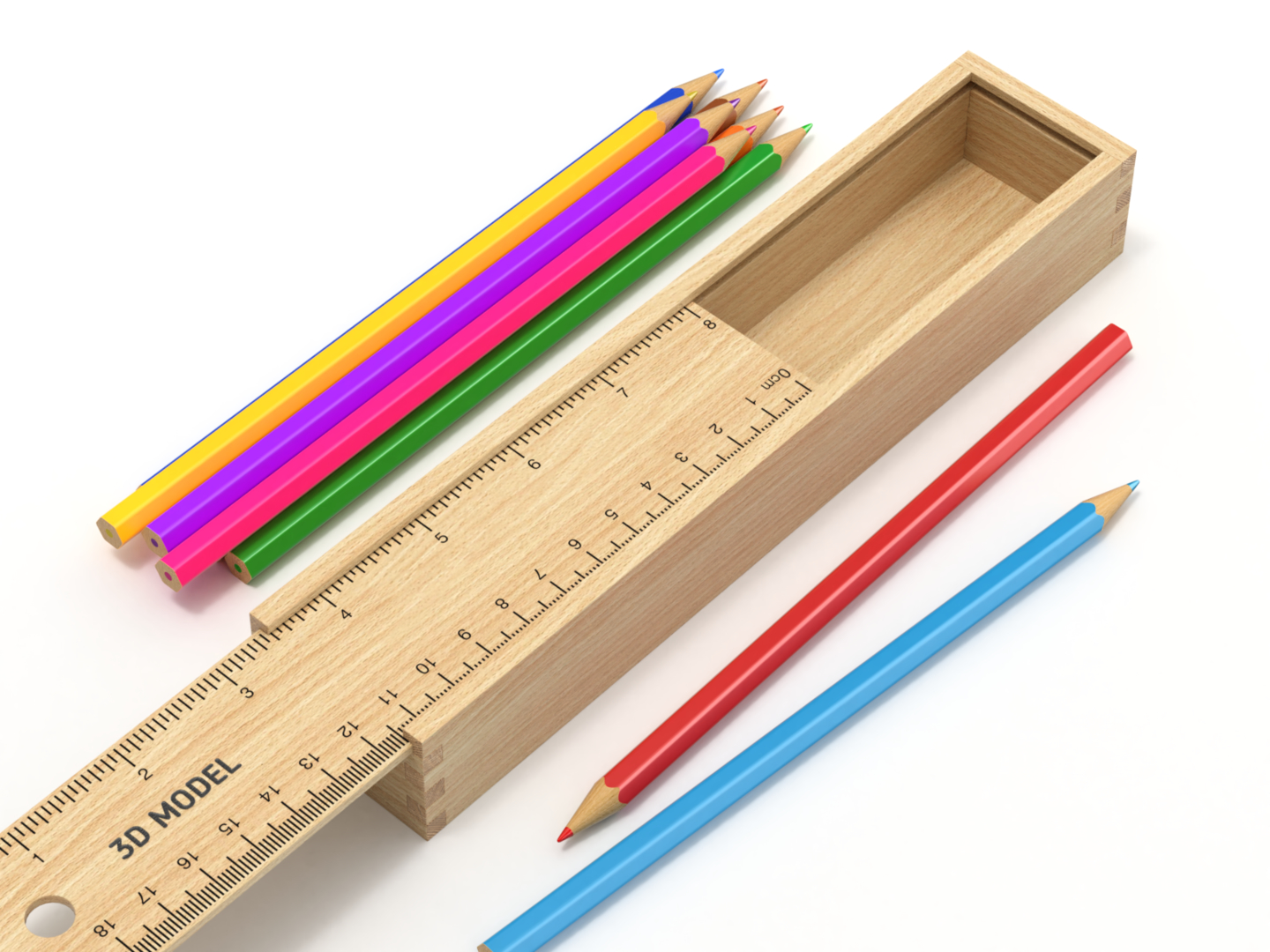 ペンシルボックスと色鉛筆3Dモデル TurboSquid 1574520