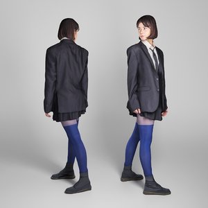 young woman school uniform 3D