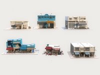 3D city destruction buildings animation model