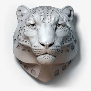 3D snow leopard spotted animal head
