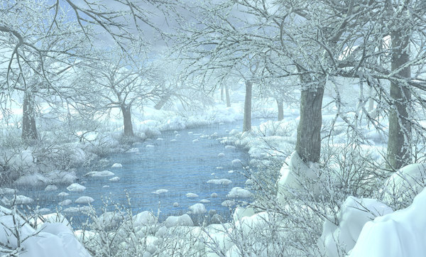 3D model snow landscape river