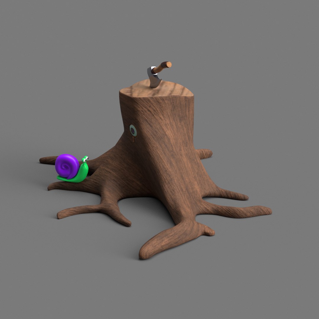 3d axe tree stump snail model  turbosquid 1579269