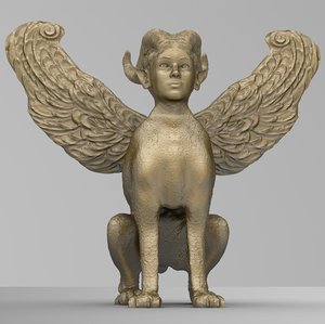 statue woman lion matte 3D