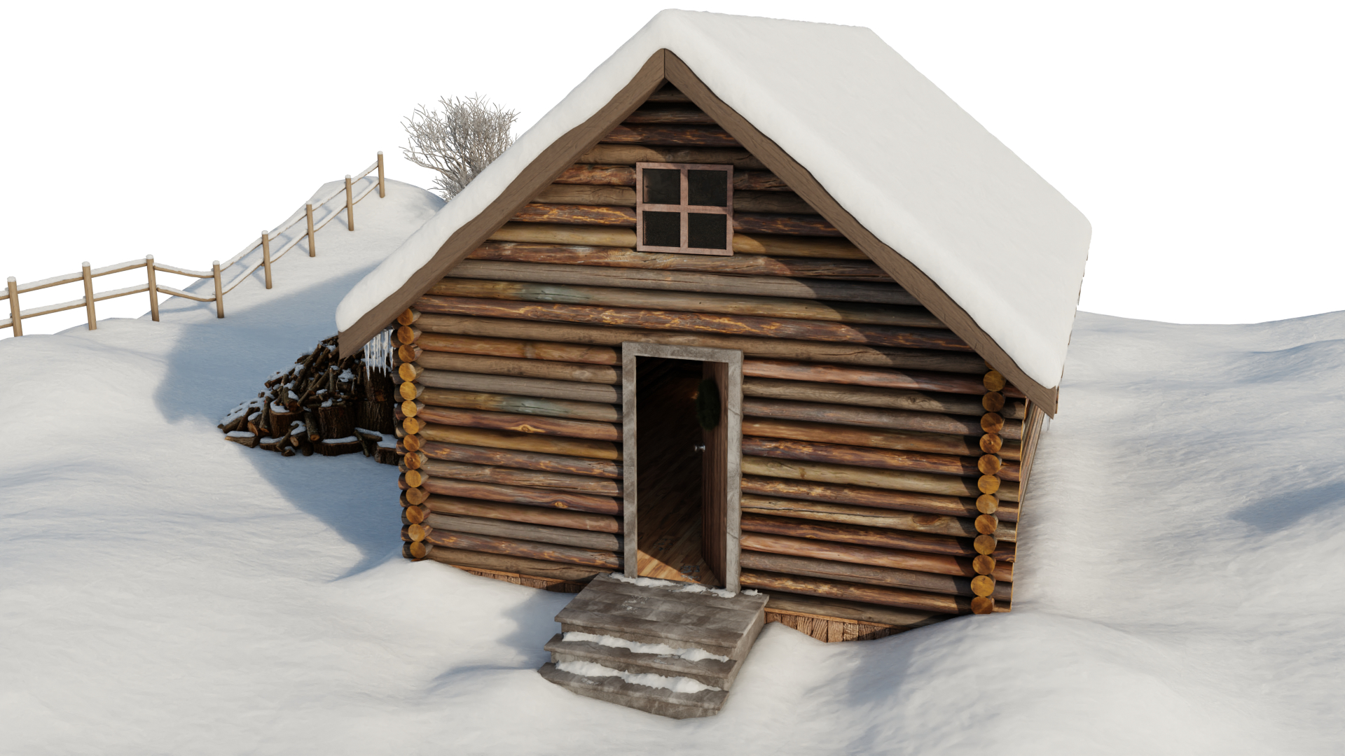 winter log cabin
