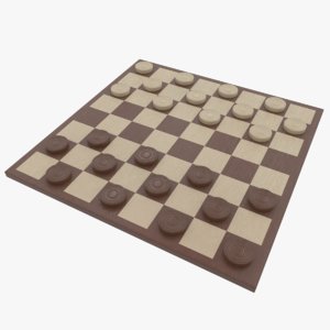 3D model classic checkers wooden board
