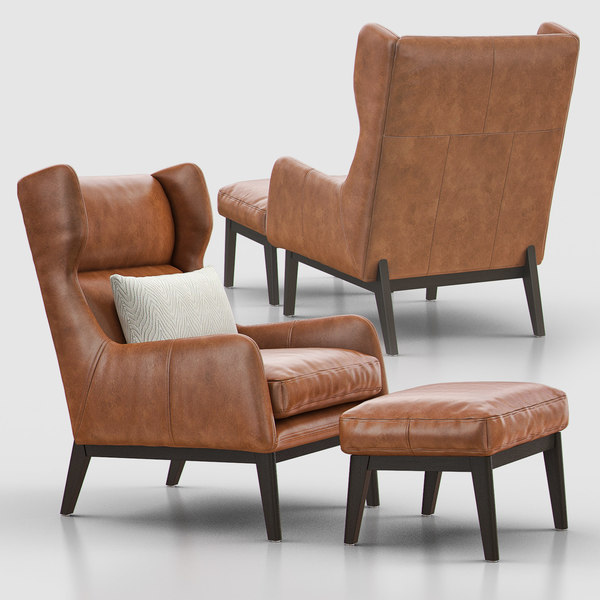 ryder leather chair ottoman 3D model