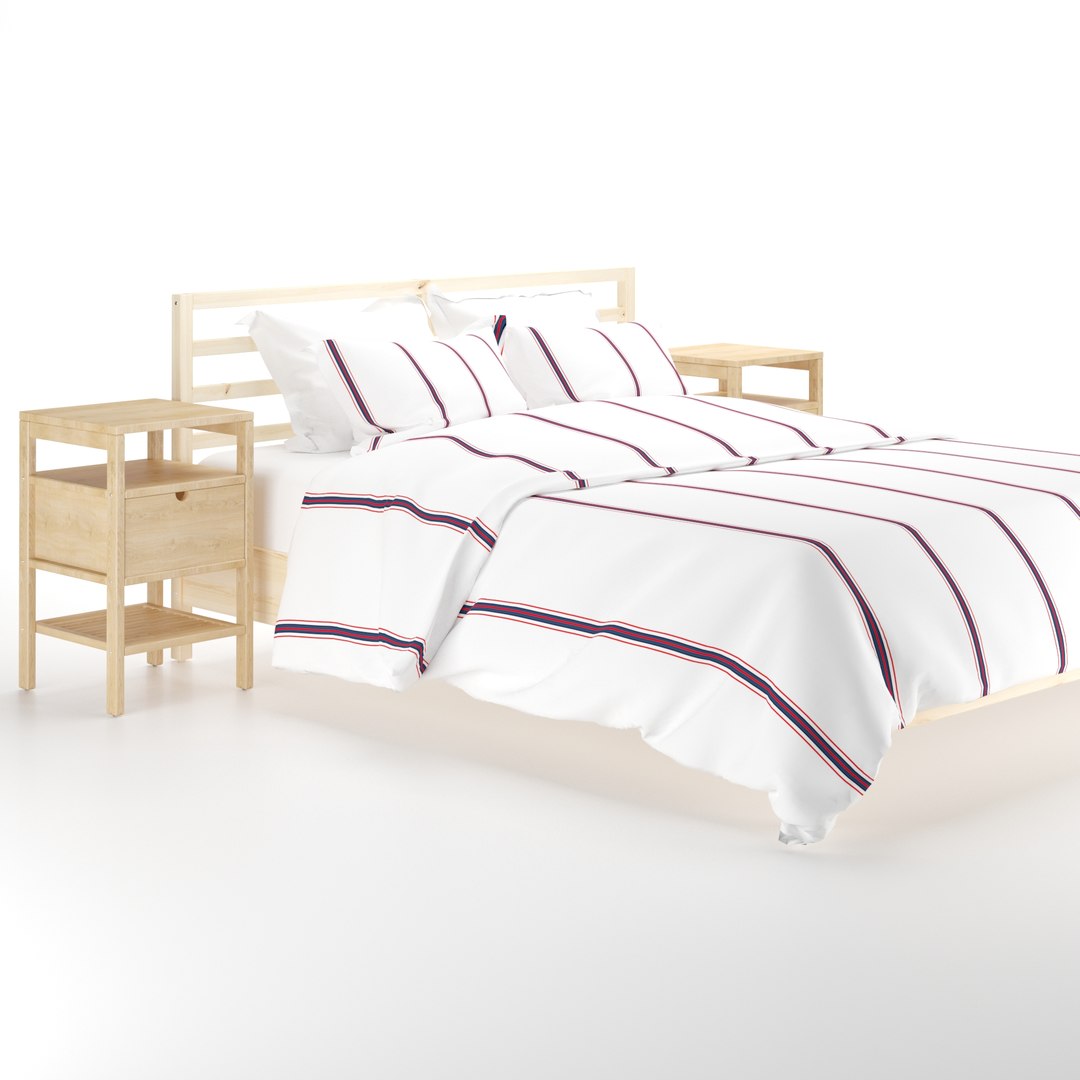 modèle 3D de Cadre de lit IKEA TARVA et table d'appoint de lit NORDKISA